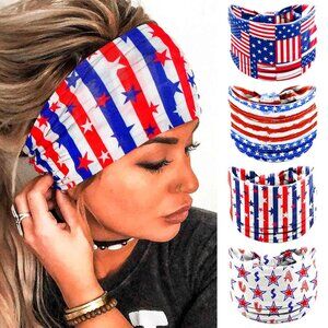 4th of July Headbands  Patriotic American Flag Headband Wide Knotted Turban Hair